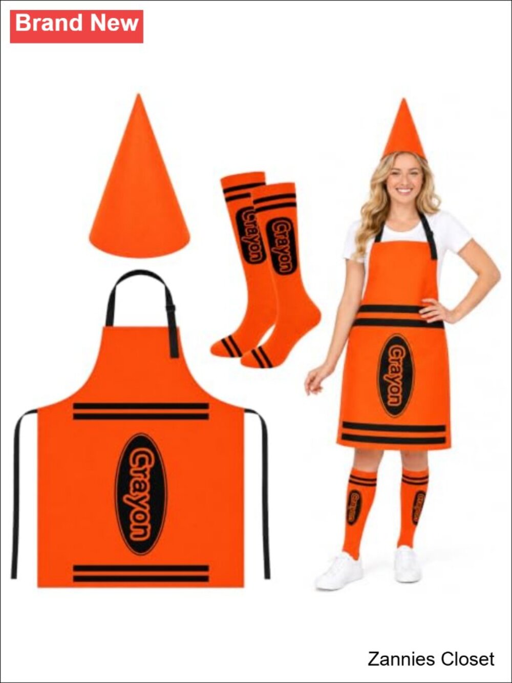 👻 Crayon Costume Set Apron Cone Hat Knee High Socks Unisex Adult Halloween